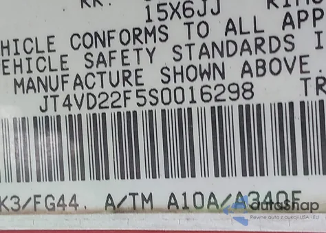 1995 Toyota T100 Xtracab Sr5 from USA, damaged, VIN JT4VD22F5S0016296